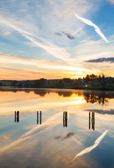 beautiful sunset sky with inversion traces