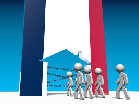 refugees go to home icon textured by france flag