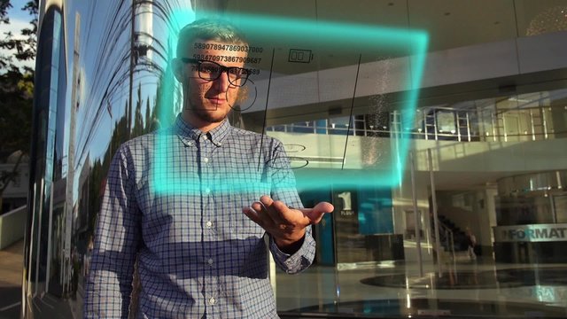 Young Scientist Use Futuristic Hologram Interface. Virtual Hi