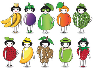 Fashion and Fruits character illustration set
