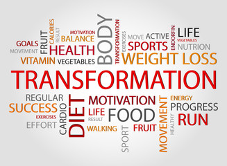Transformation words concept, Health,Sport, Medical and Fitness concept