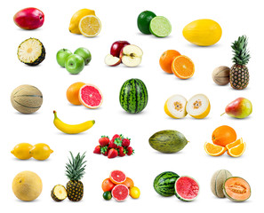 set of fruit collection isolated on white background