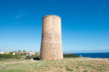 Old watchtower in Portocristo, Mallorca, Spain