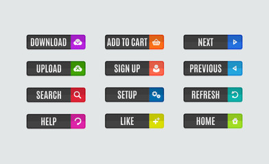 Modern flat design website navigation buttons. Rectangle shape