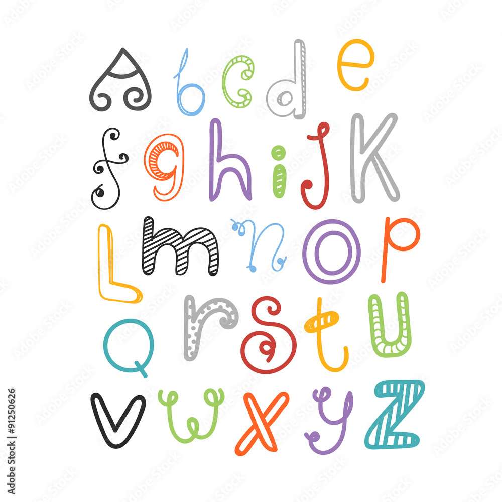 Poster abstract hand-drawn color doodle alphabet. vector design element