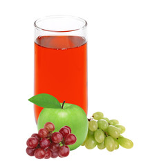 Apple and grape juice in glass isolated on white