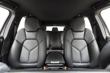Car interior with black leather seats