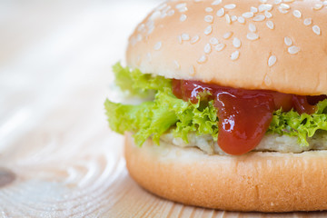 Ketchup in chicken cheese Hamburger