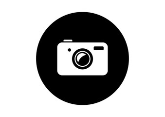Black and white camera icon on white background