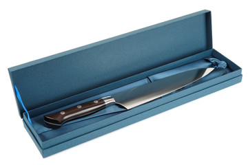 Japanese chef's knife in gift box, isolated