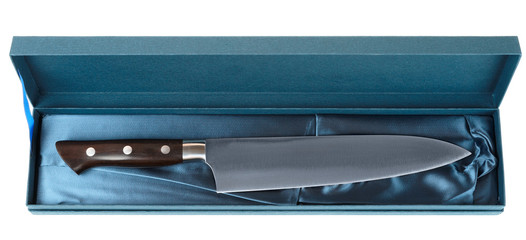 Japanese chef's knife in gift box, isolated