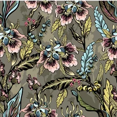 Tapeten Vintage Blumen nahtloses Muster von dekorativen Blumen