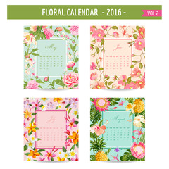 Floral Calendar - 2016 - with Vintage Flowers - in vector : volume 2