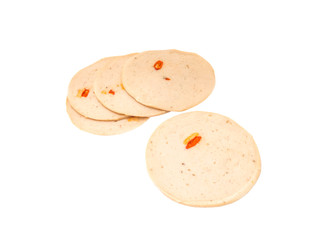 Spicy ham sausage or rolled bologna slices