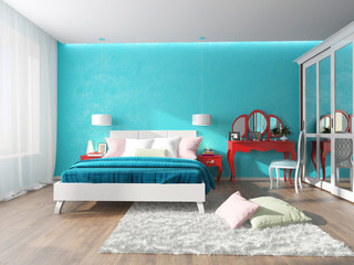 bedroom with dressing table in red
