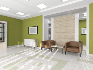 interior corridor with brown armchair