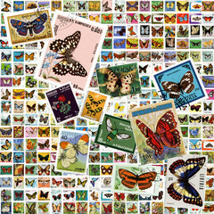 Коллаж из почтовых марок разных стран на тему Бабочки