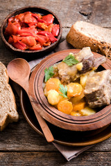 Stew soup and pepper salad