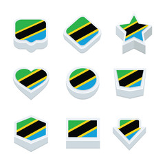 tanzania flags icons and button set nine styles