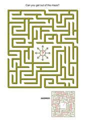 Maze game for kids or adults: Can you get out of the maze? Answers included. 
