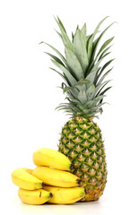 pineapple and bananas on a white background