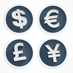Set of money symbols in round and grey color, vector