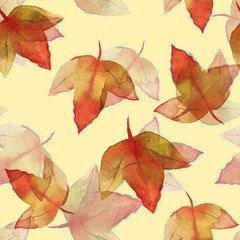 Autumn leaves. Watercolor floral background. Seamless  pattern 7
