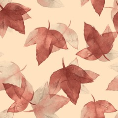 Autumn leaves. Watercolor floral background. Seamless  pattern 4