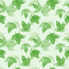 Green leaves. Watercolor floral background. Seamless  pattern