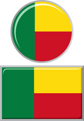 Benin round and square icon flag. Vector illustration.