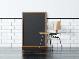 Black poster and the chair. 3d rendering