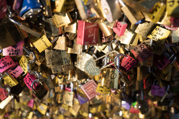 love lockers on the bridge “le pont des arts” at Paris France
