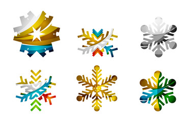 Set of abstract colorful snowflake logo icons, winter concepts