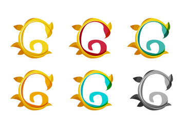 Set of abstract eco plant icons, business logotype nature green