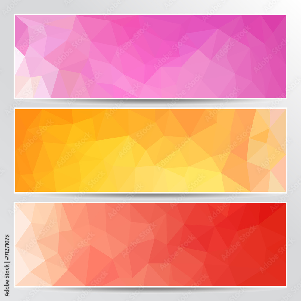 Aufkleber set of bright polygon style geometric banners. collection of background patterns and headers in red,