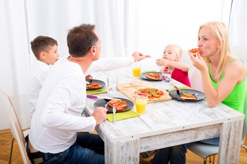 Family eating Pizza