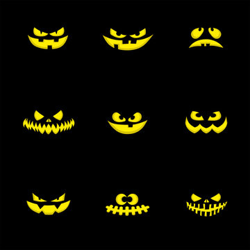 Set nine design elements: halloween pumpkins scary face. Vector