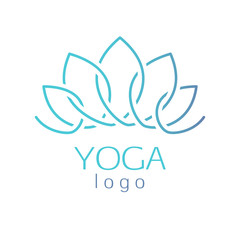 Beautiful turquoise outline lotus flower logo sign.