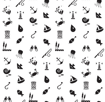 Isolated marine and fishing seamless pattern