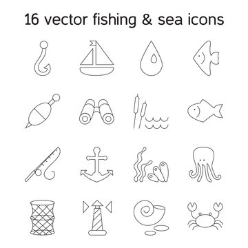 Isolated marine and fishing icons set