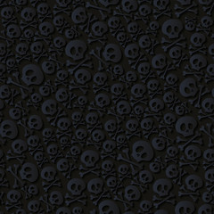 Cute black skulls and crossbones seamless pattern.