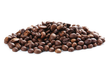 Roasted coffee beans isolated on a white