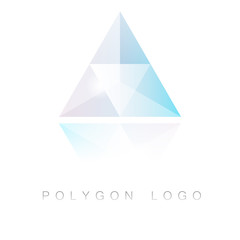 Triangle polygon logo in modern geometric style with reflection. Colorful premium logo isolated on white.