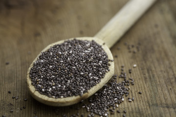 Chia in a wooden spoon.
