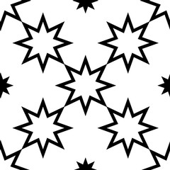 Monochrome geometric seamless pattern with Christmas stars