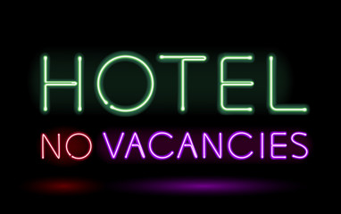 Neon sign hotel vector illustration.
