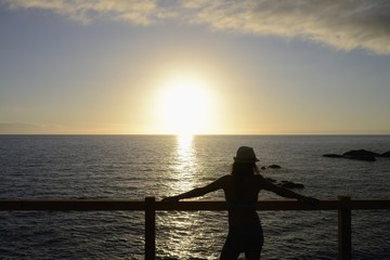 Fototapeta premium Woman silhouette and sun