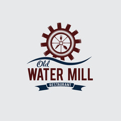 old water mill restaurant concept vector design template