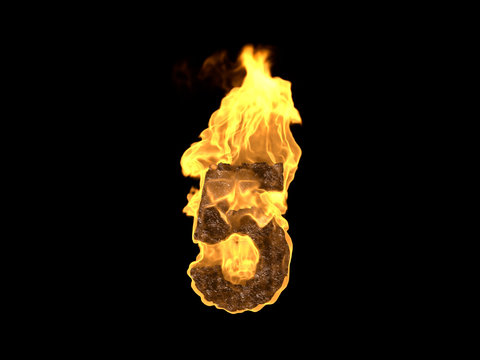 Feuer Nummer 5 auf schwarzem Hintergrund