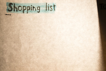 Shopping list written